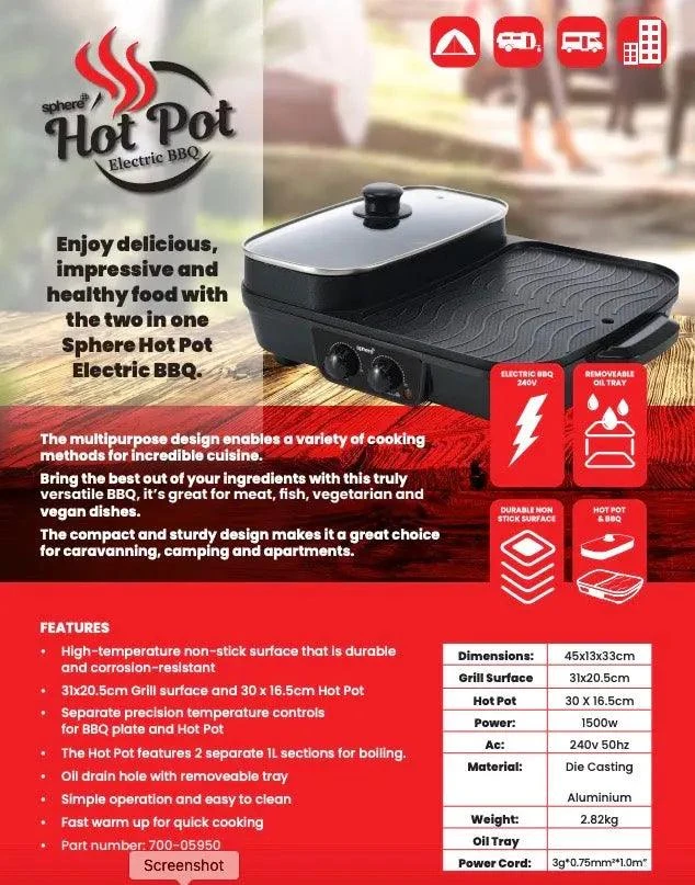Sphere Hot Pot Electric BBQ 240volt Combo Skillet 3 Sphere Hot Pot Electric BBQ 240volt Combo Skillet - Image 3